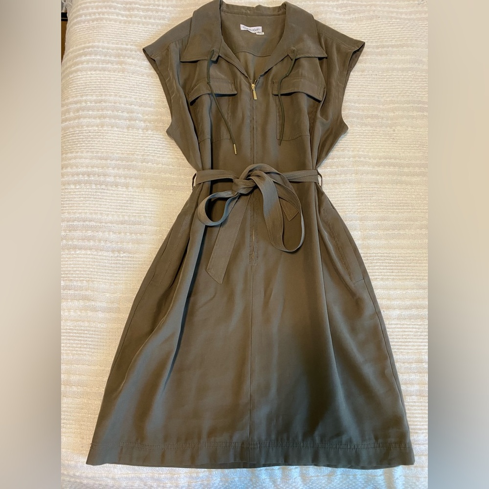 Calvin Klein Olive Green Belted Dress - Size 10